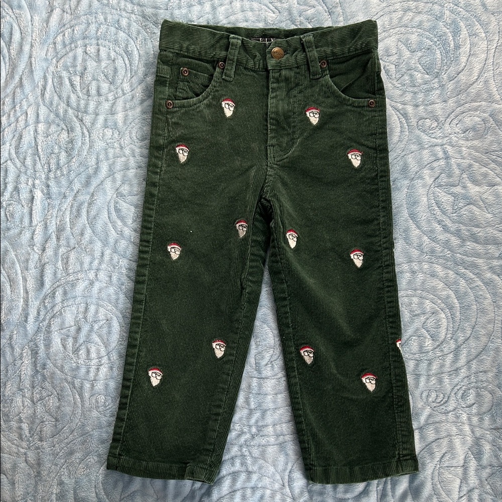 Elk Kids Green Corduroy Pants with Santa Embroidery